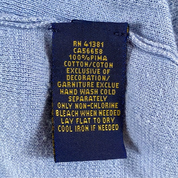 POLO RALPH LAUREN PIMA V-NECK SWEATER LIGHT BLUE SIZE X-LARGE - Picture 14 of 15